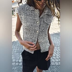 Zara Metallic Thread Structured Knit Vest NWT